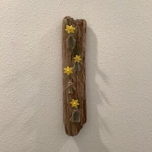 Driftwood Art, Driftwood & Vintage Mini Bottle Flower Vases, Driftwood